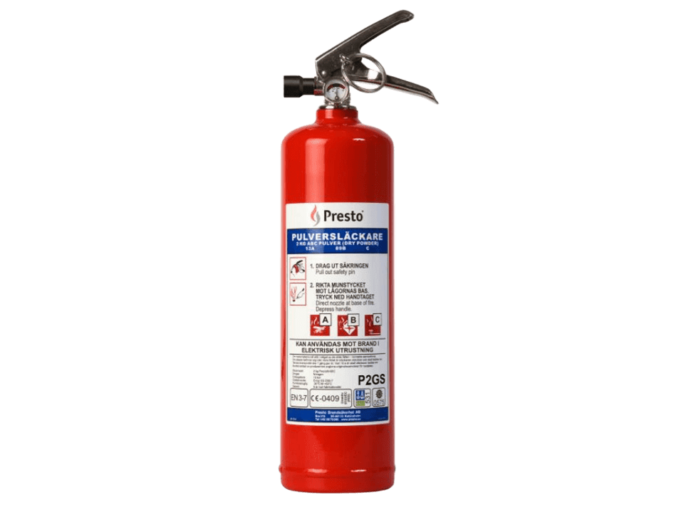 Pulverslukker Presto inkl. holder 2KG - produktbillede forfra | Carlevel