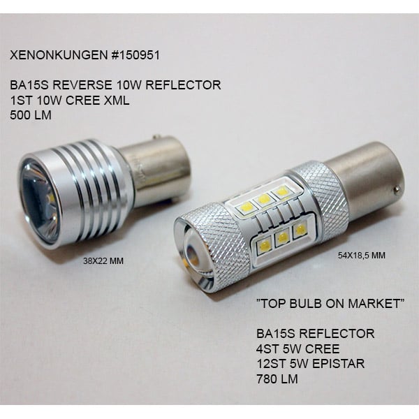 set fra siden, der viser profil og design af 10 – Pakke BA15S – 1156 Reverse 10W – Xenon King