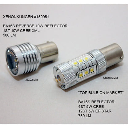 set fra siden, der viser profil og design af 10 – Pakke BA15S – 1156 Reverse 10W – Xenon King