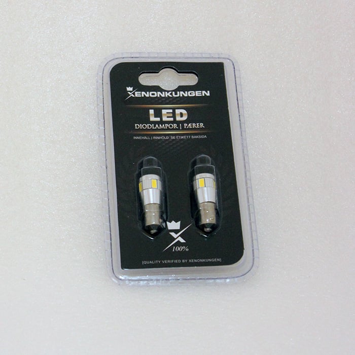 sidebillede, der viser profil og design af 10 stk. – Pakke BAX9S – H6W LED 12V – Xenon King