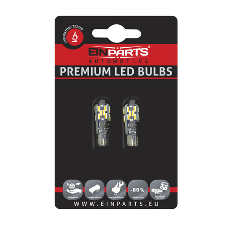 LED-lampa för bil – W5W – W2,1x9,5d – 3000K – 24 LED – SMD 4014 – 2-pack