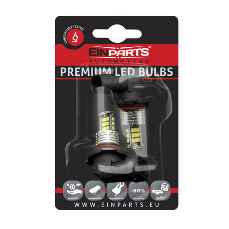 LED-lampa för bil – H8 – PGJ19–1 – 6000K – 30 LED – SMD 3020 – 2-pack