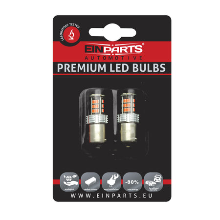 LED-lampa för bil – P21W – BA15S – 1000–1500K (Röd) – 30 LED – SMD 3020 – 2-pack