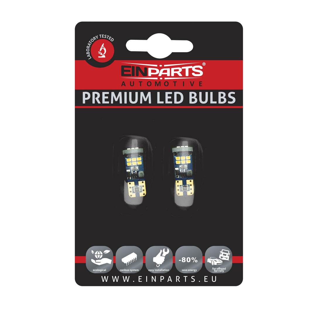 LED-lampa för bil – W5W – W2,1x9,5d – 6000K – 18 LED – SMD 2016 – 2-pack