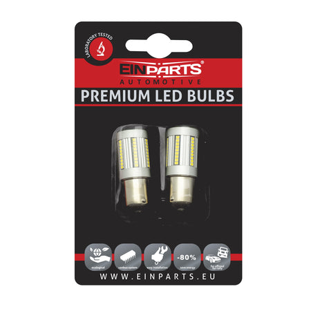 LED-lampa för bil – P21W – BA15S – 6000K – 66 LED – SMD 2016 – 2-pack