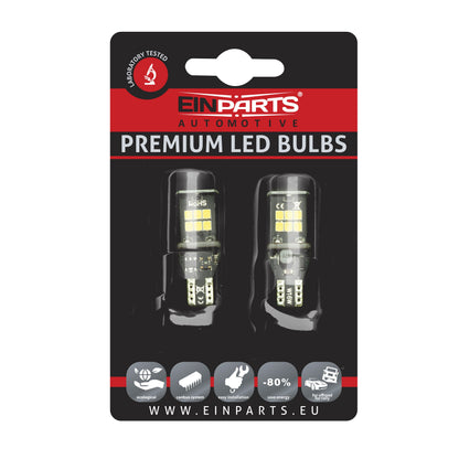LED-lampa för bil – W16W – W2,1x9,5d – 6000K – 15 LED – SMD 2835 – 2-pack