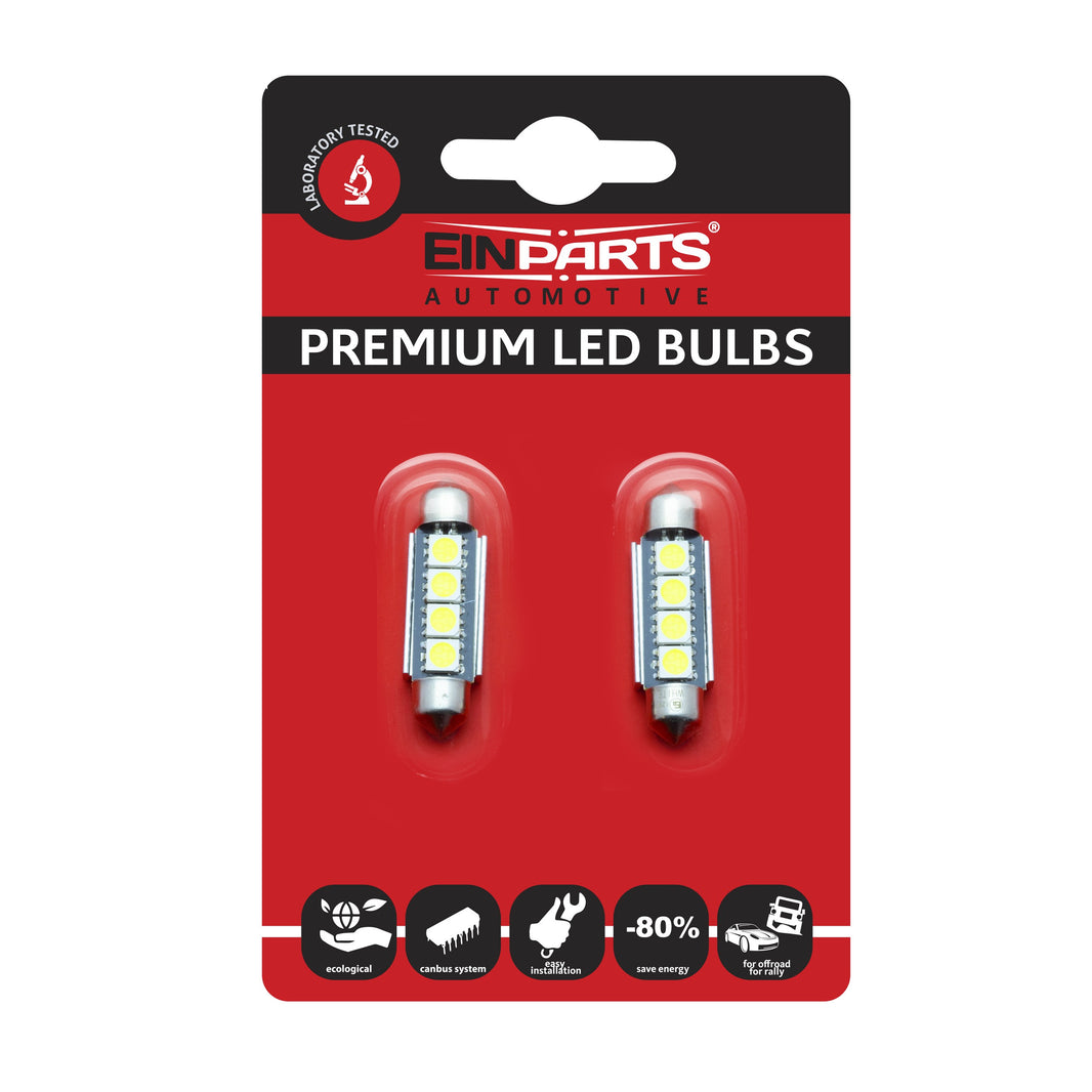 LED-lampa för bil – C10W – SV8.5–8 – 6000K – 4 LED – SMD 5050 – 2-pack