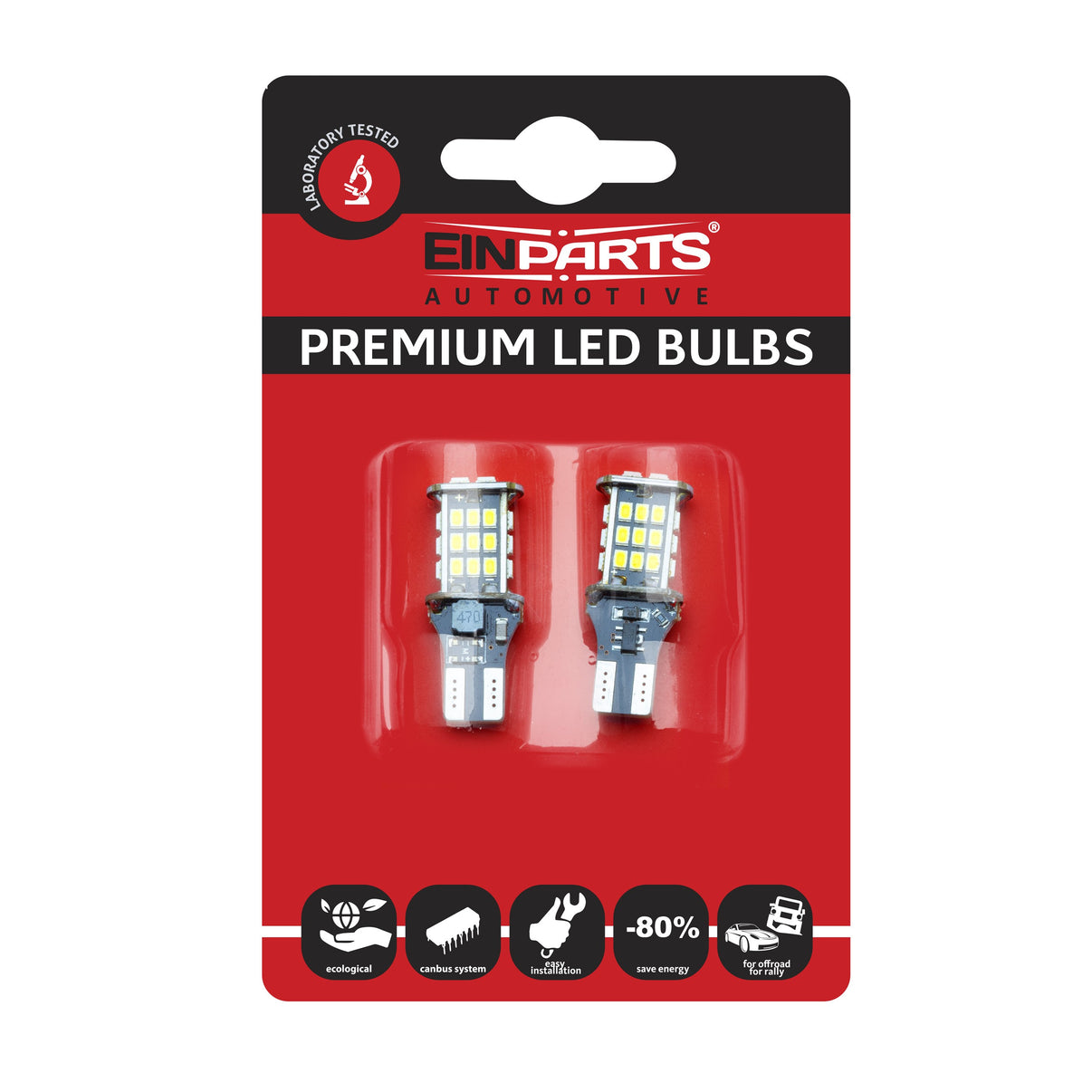 LED-lampa för bil – W16W – W2,1x9,5d – 6000K – 30 LED – SMD 3020 – 2-pack