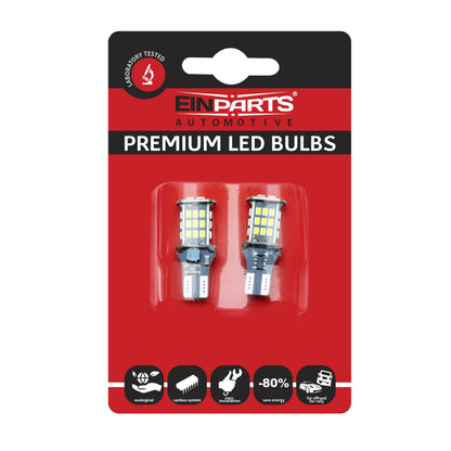LED-lampa för bil – W16W – W2,1x9,5d – 6000K – 30 LED – SMD 3020 – 2-pack