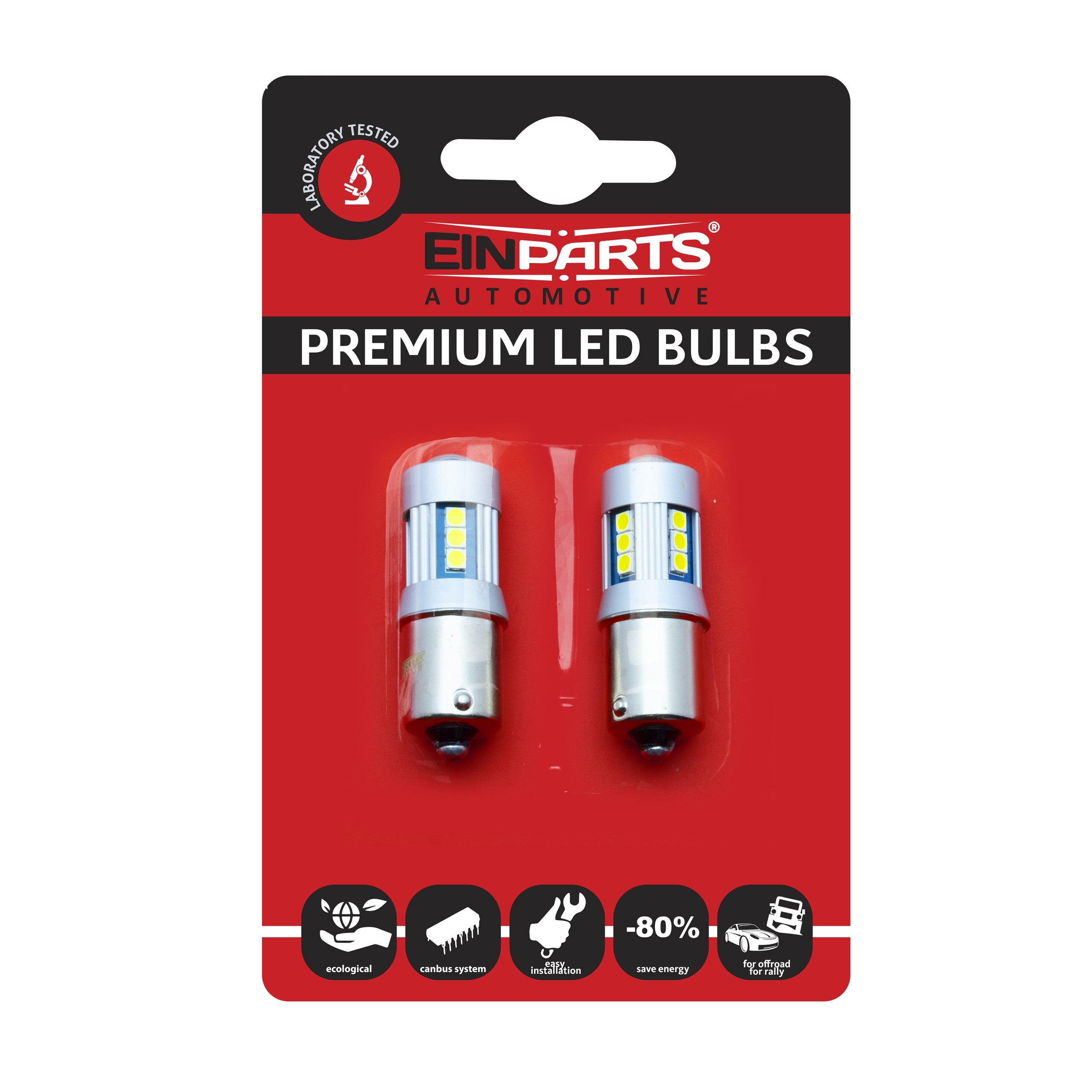 LED-lampa för bil – P21W – BA15S – 6000K – 15 LED – SMD 3030 – 2-pack