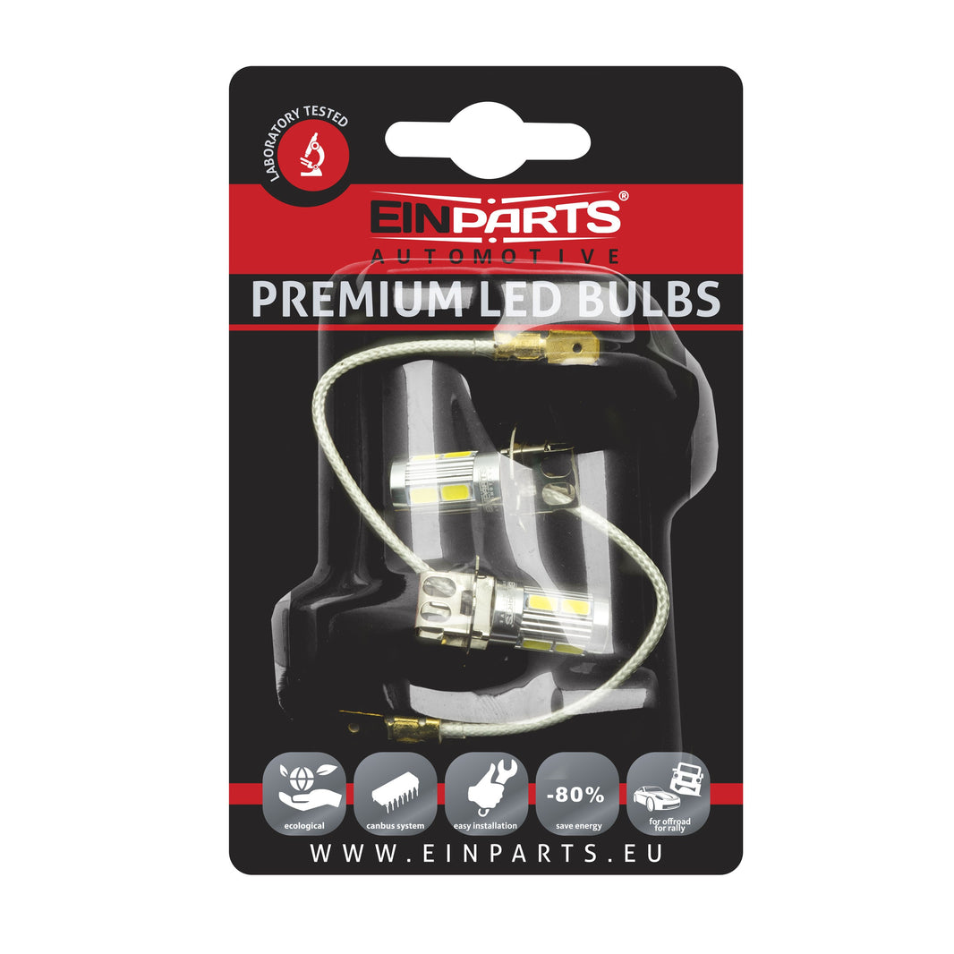 LED-lampa för bil – H3 – PK22s – 6000K – 9 LED – SMD 5630 – 2-pack