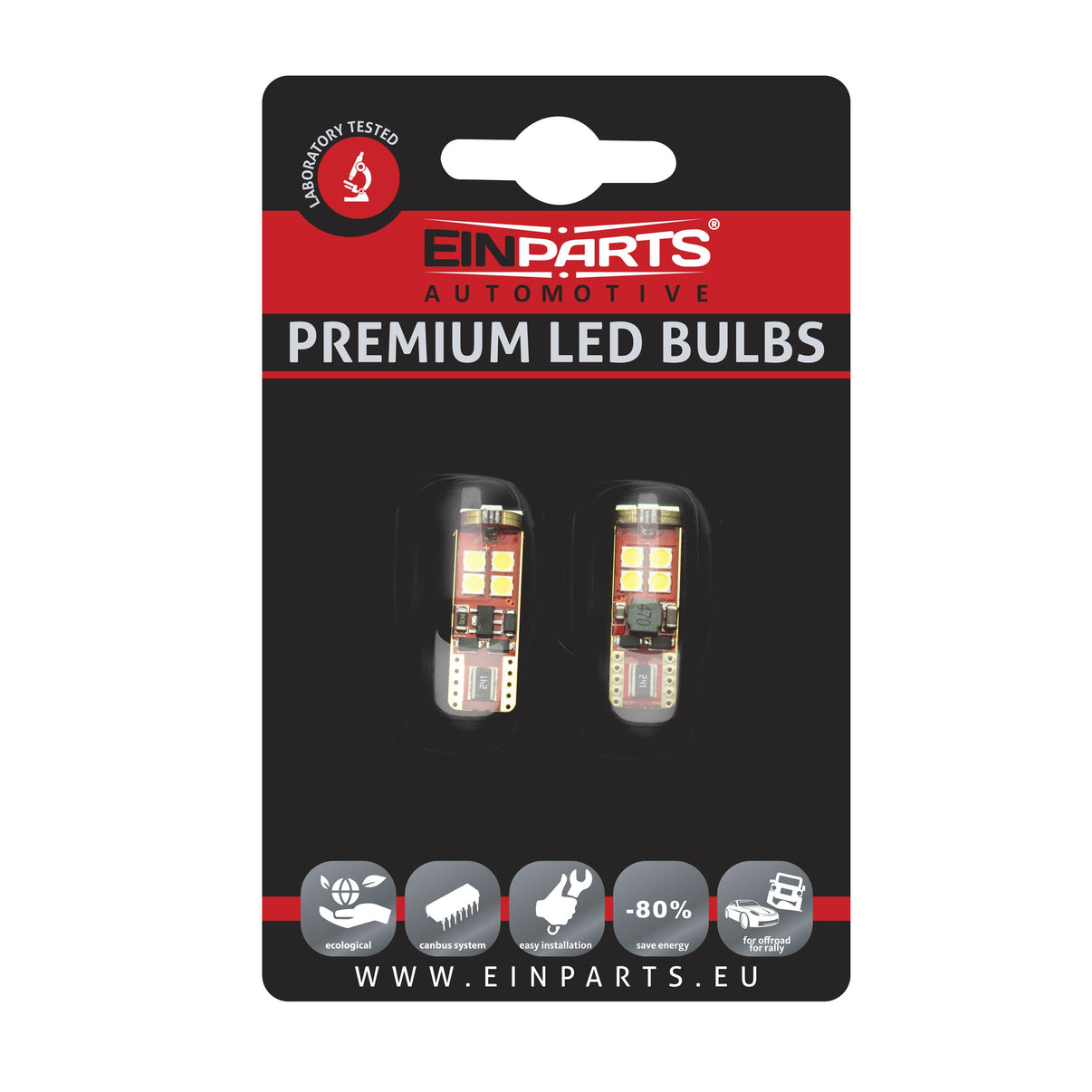 LED-lampa för bil – W5W – W2,1x9,5d – 6000K – 12 LED – SMD 3030 – 2-pack