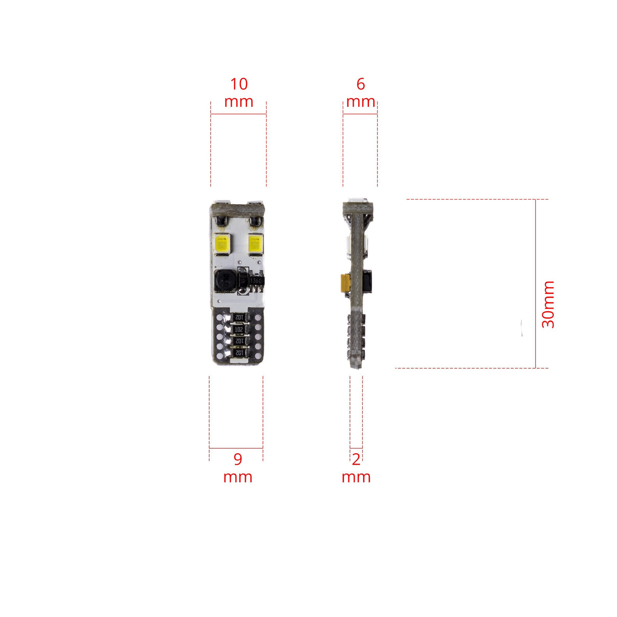 LED-lampa för bil – W5W – W2,1x9,5d – 6000K – 6 LED – SMD – 2-pack