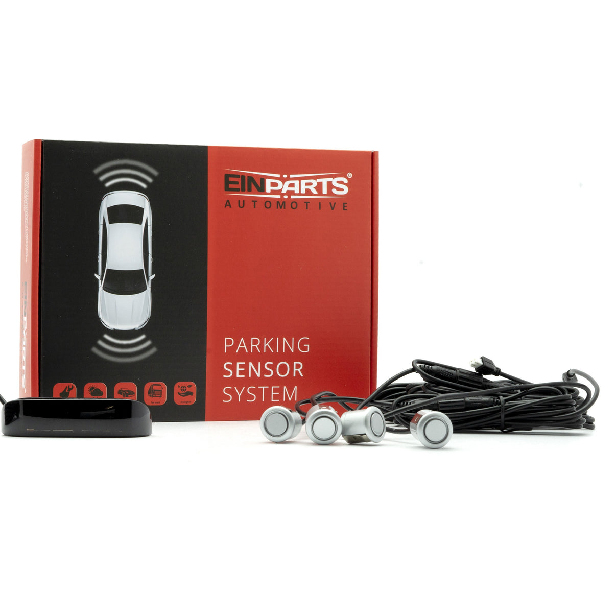 Parkeringssensor med display – Silver – ultraljudssensor – 4 sensorer – 4x 2,5 m