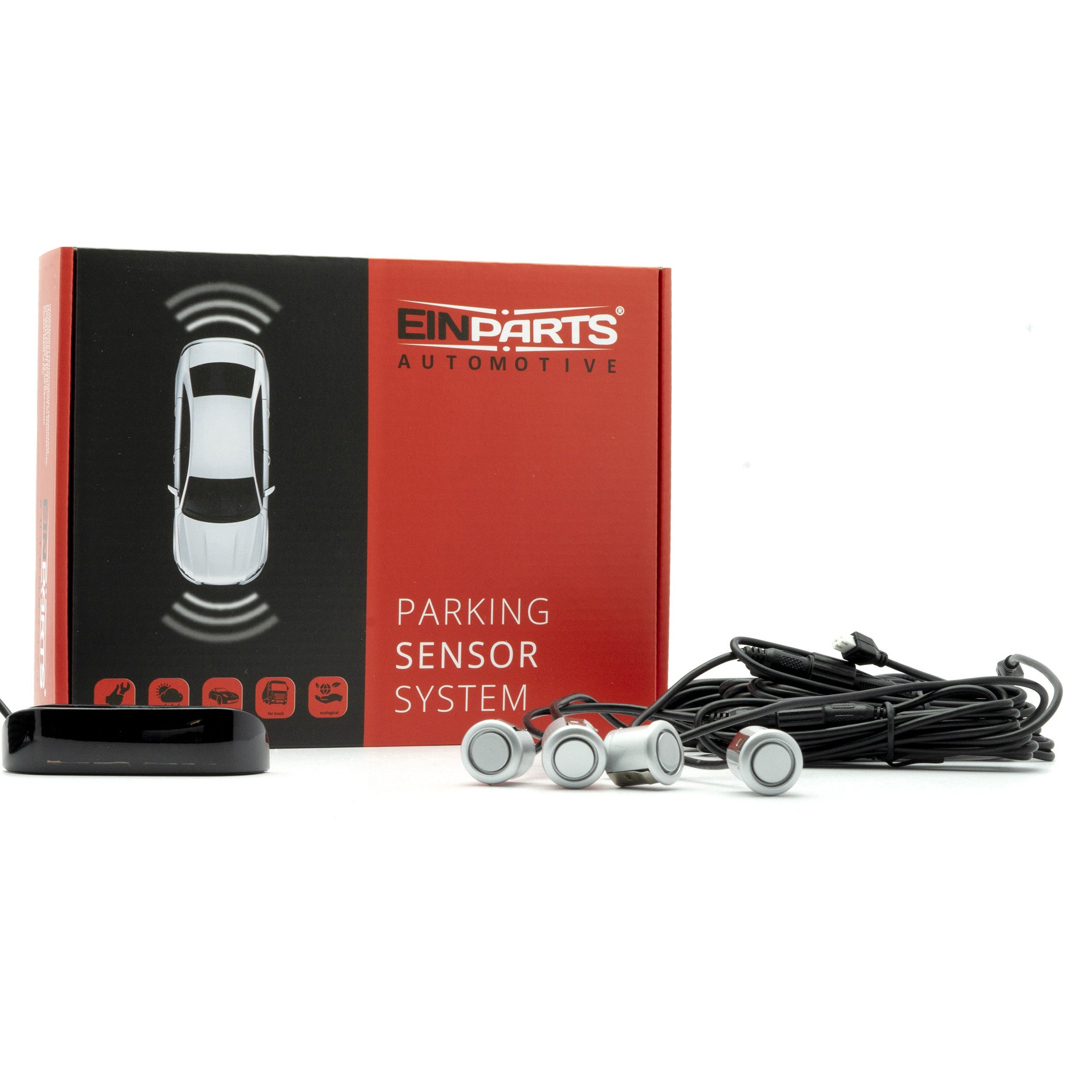 Parkeringssensor med display – Silver – ultraljudssensor – 4 sensorer – 4x 2,5 m