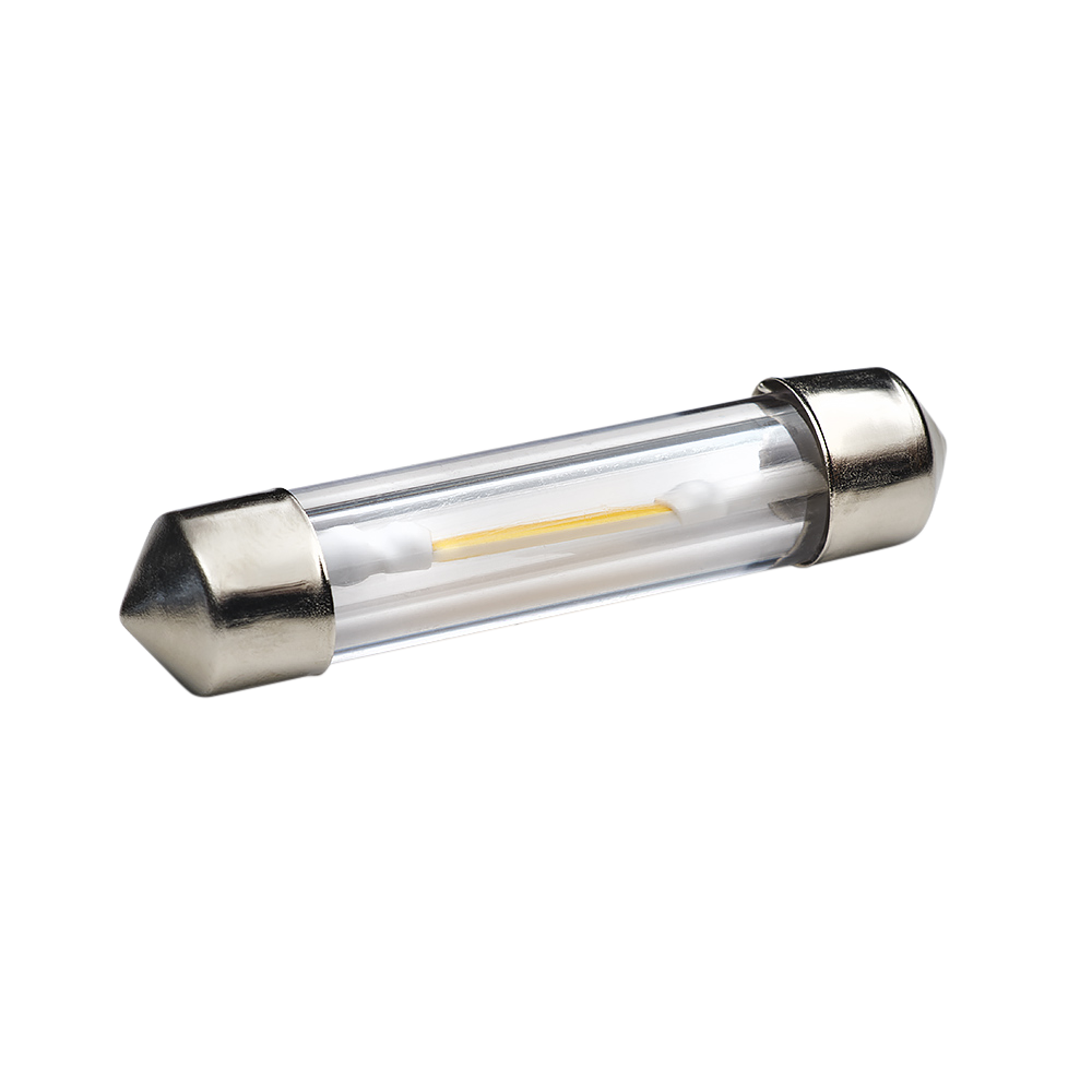 produktbillede forfra viser 41mm – C5W LED Filament – Carlevel
