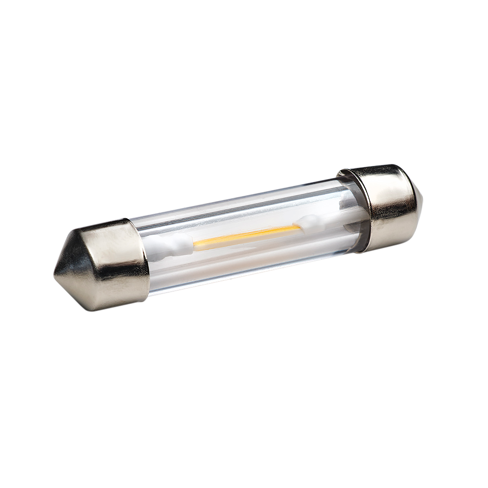 produktbillede forfra, der viser 36mm – C5W LED Filament – Carlevel