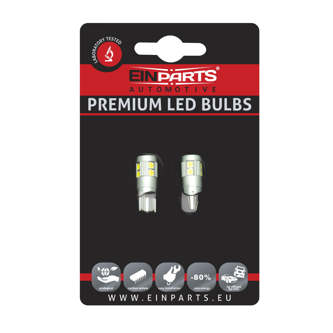 LED-lampa för bil – W5W – W2,1x9,5d – 6000K – 9 LED – SMD 3030 – 2-pack