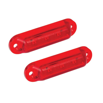 produktbillede forfra, der viser 12V bagmarkeringslys rød 16R12 (2 – pakke) 58x16 mm – LEA