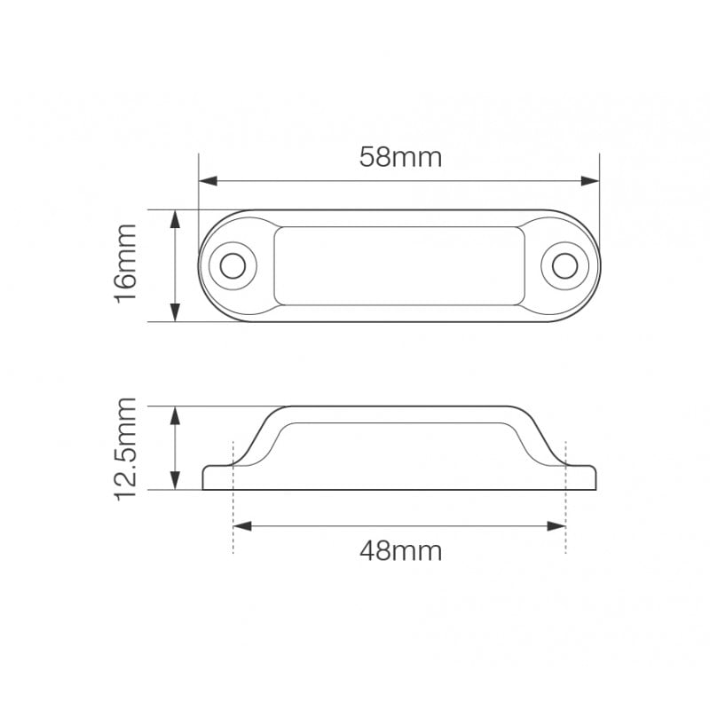 nærbillede af detaljer og materialer af 12V Frontmarkeringslys 16W12 (2 – Pakke) 58x16mm – LEA