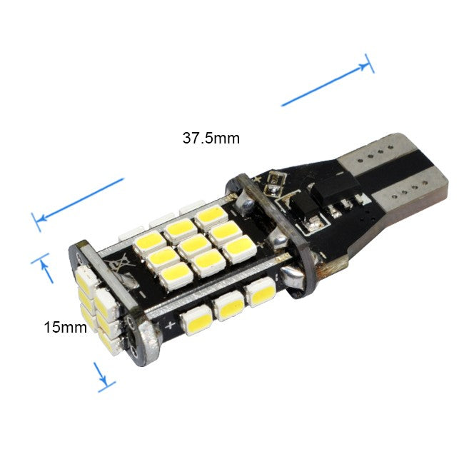LED-lampa för bil – W16W – W2,1x9,5d – 6000K – 30 LED – SMD 3020 – 2-pack