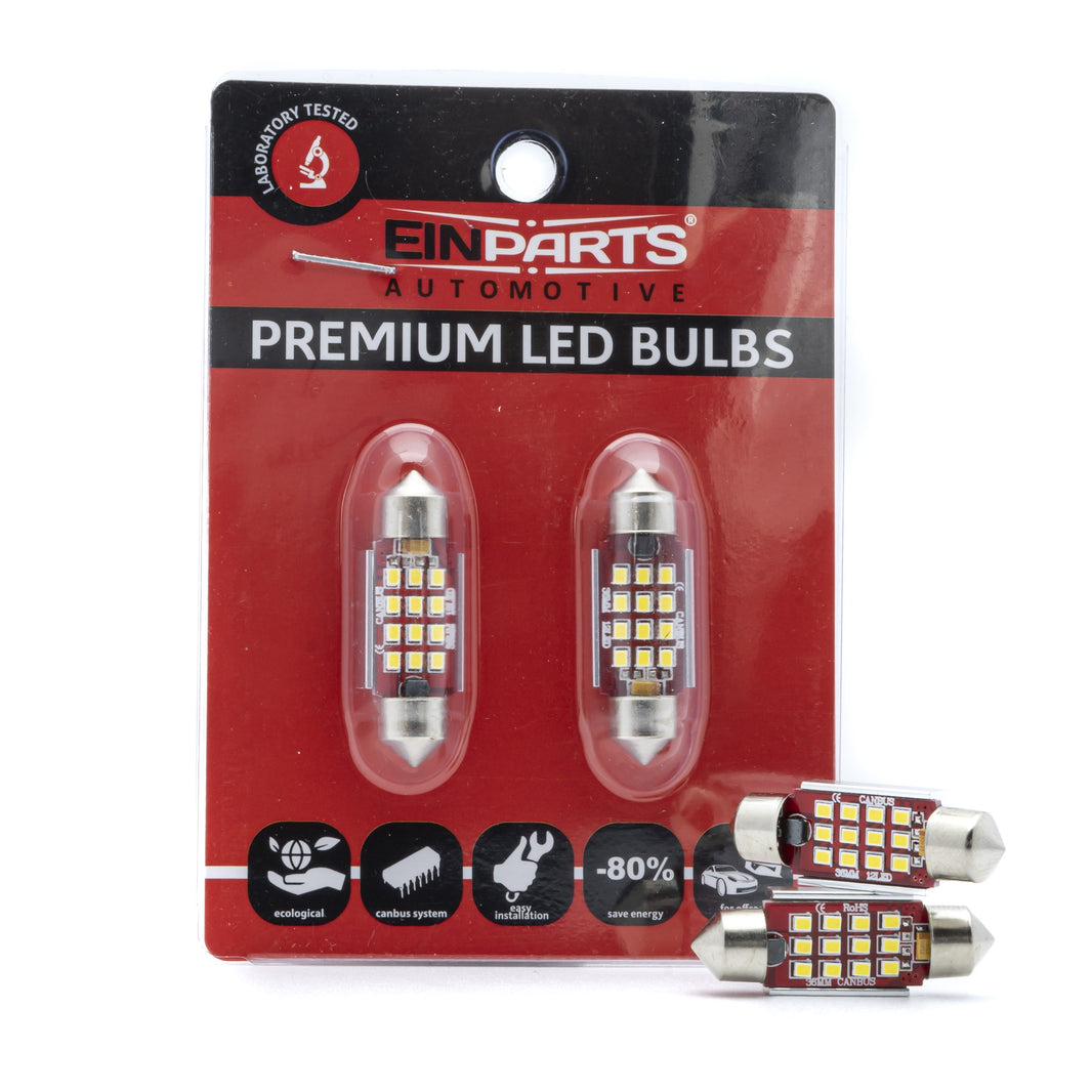 LED-lampa för bil – C5W – SV8.5–8 – 6000K – 12 LED – SMD – 36 mm – 2-pack