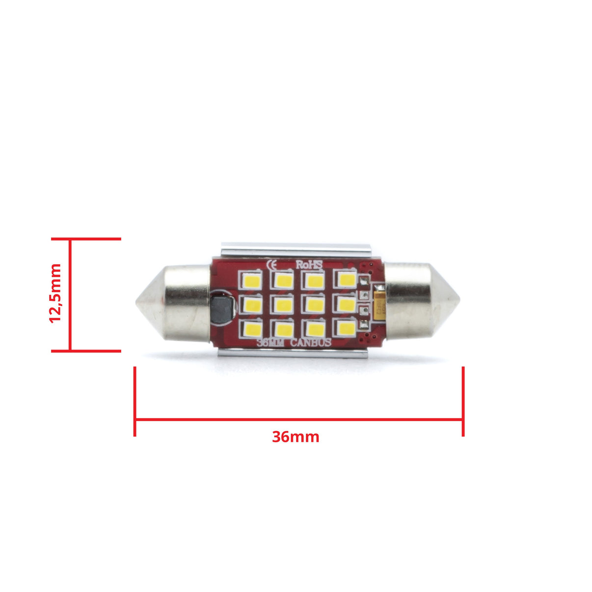 LED-lampa för bil – C5W – SV8.5–8 – 6000K – 12 LED – SMD – 36 mm – 2-pack