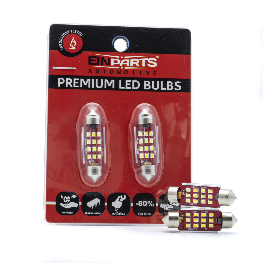 LED-lampa för bil – C5W – SV8.5–8 – 6000K – 12 LED – SMD 2016 – 2-pack
