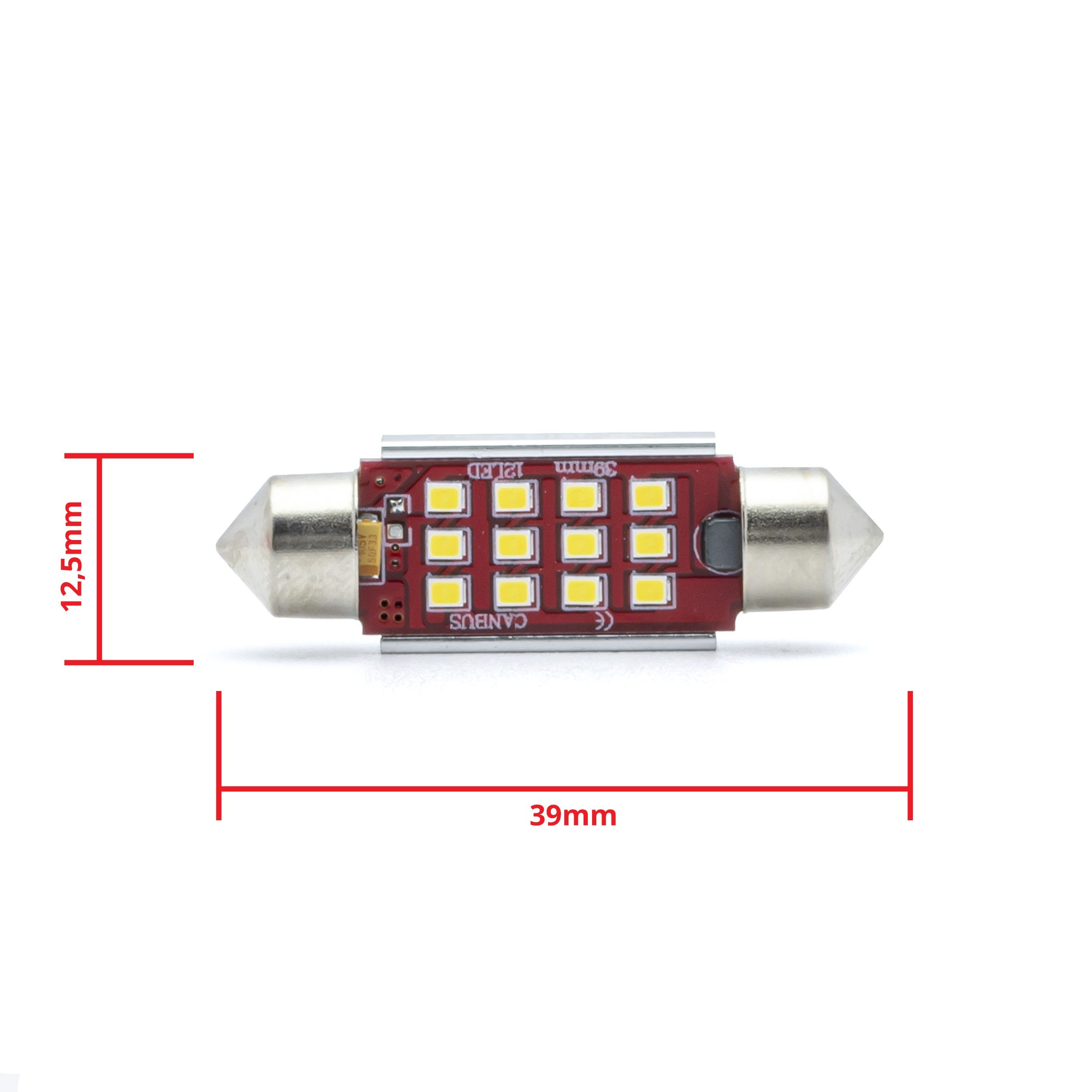 LED-lampa för bil – C5W – SV8.5–8 – 6000K – 12 LED – SMD 2016 – 2-pack