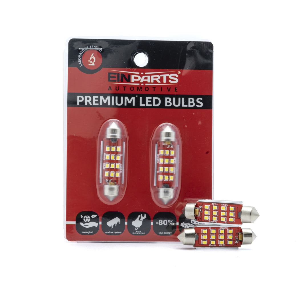 LED-lampa för bil – C5W – SV8.5–8 – 6000K – 12 LED – SMD 2016 – 2-pack