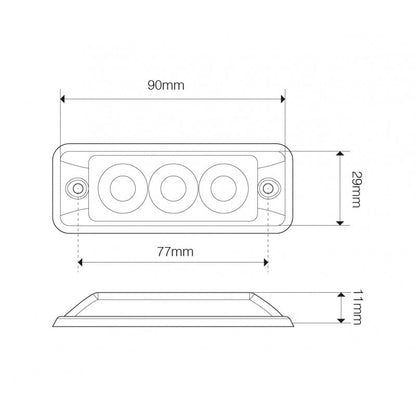 sidovy som visar profil och design av Blixtljus Super – Slim 3LED R10 Röd – LEA