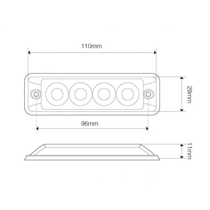 sidovy som visar profil och design av Blixtljus Super – Slim R10 4LED Vit – LEA
