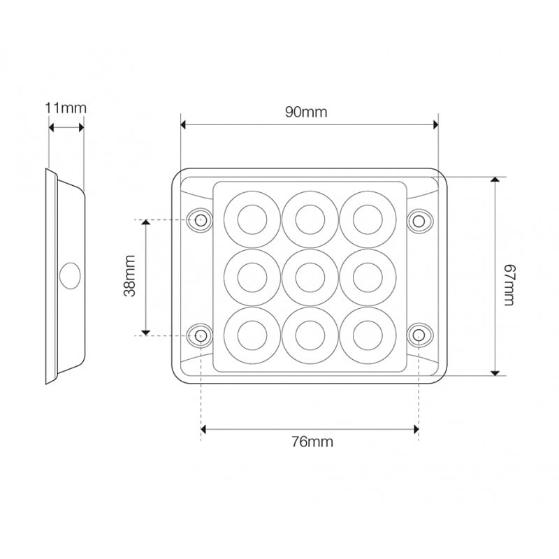 närbild på detaljer och material av Blixtljus Super – Slim R10 9LED Block Amber – LEA
