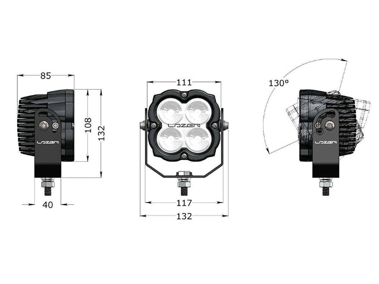 Lazer Utility 45 arbetslampa med Slimline – fäste – förpackning och innehåll | Lazer