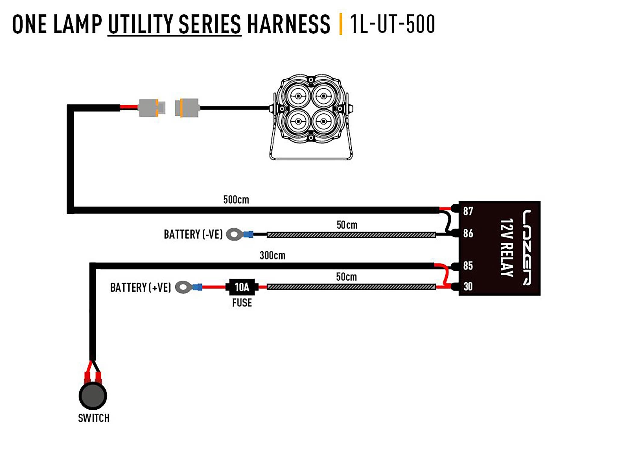 Lazer kabelsats med strömbrytare 1 arbetsljus (Utility 12 V) – närbild detaljer | Lazer