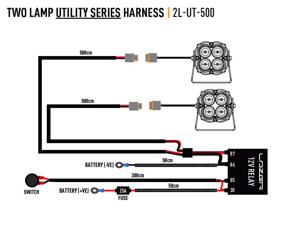 Lazer kabelsats strömbrytare 2 arbetsljus (Utility 12V) – närbild detaljer | Lazer