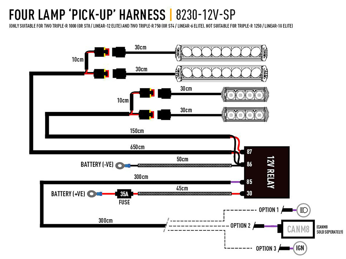 Lazer kabelsats skarv 4 extraljus (låg effekt, lång, 12V) – närbild detaljer | Lazer
