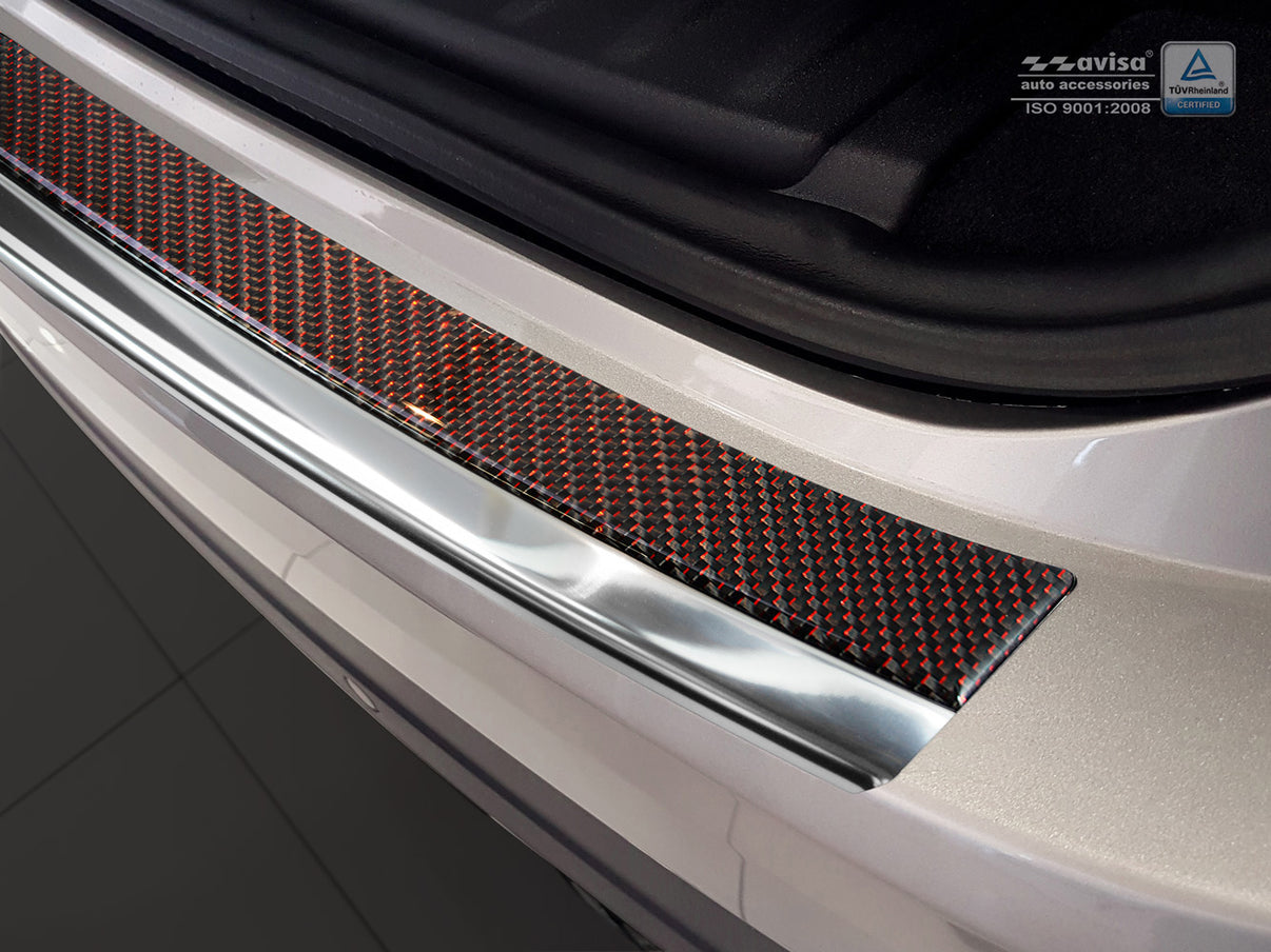 Lastskydd Jaguar F-Pace 2016–2020, facelift 2020+ – Spegelblank steel, Röd&Svart Kolfiber – detaljbild 2