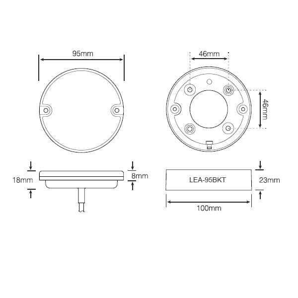 Baklampa 95mm – Broms/Bak – närbild detaljer | LEA