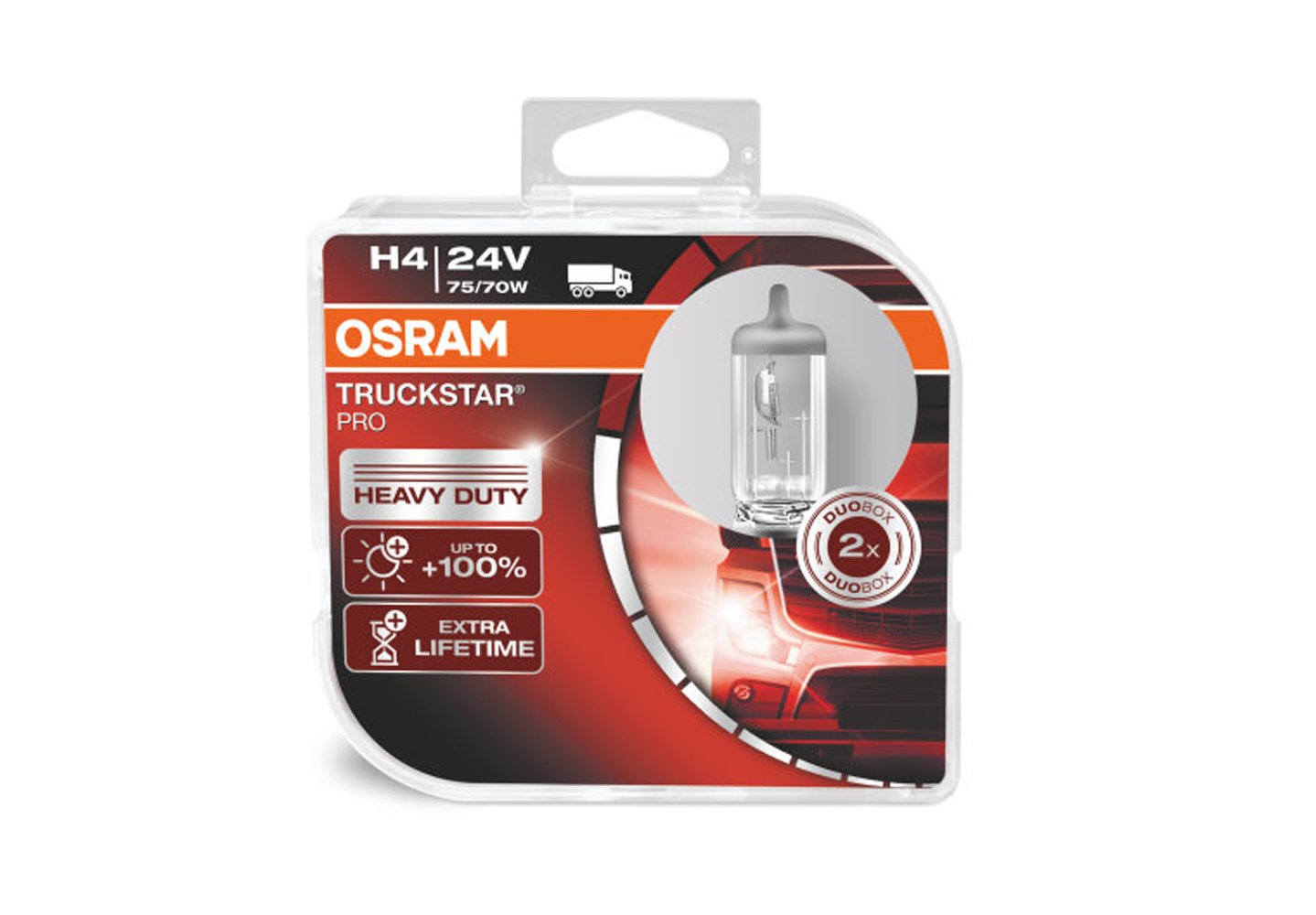 närbild på detaljer och material av 24V OSRAM Halogen Truckstar Pro – H4 – OSRAM