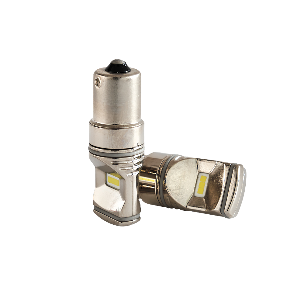produktbillede forfra viser BA15S – 1156 LED Chrome Baklygter – Xenon-kongen