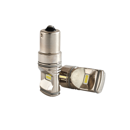 produktbillede forfra viser BA15S – 1156 LED Chrome Baklygter – Xenon-kongen