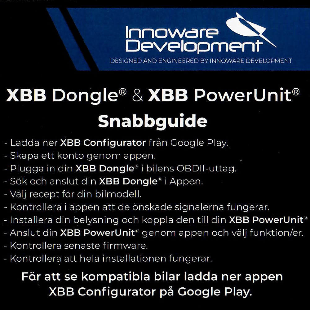 XBB OBD – II Dongel + PowerUnit – måttspecifikation | XBB