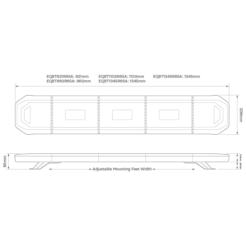 Blixtljusramp EQBT862R65A – produktvy från sidan | Carlevel