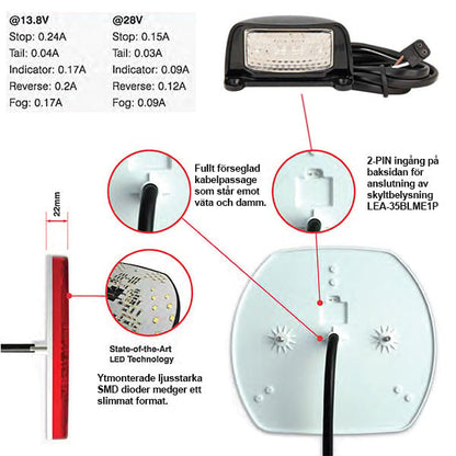 förpackning och medföljande tillbehör till Baklampor EU195LR2 – LEA