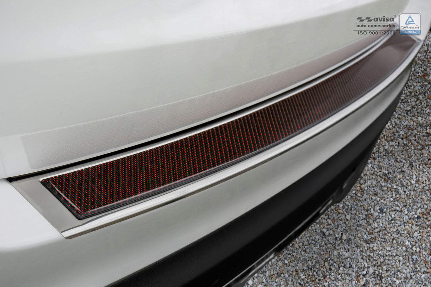 Lastskydd Mercedes Glc (X253) 5-dörrars/ Hybrid 2015–2019, facelift 2019–2022 – miror steel, Röd&Svart Kolfiber – detaljbild 3