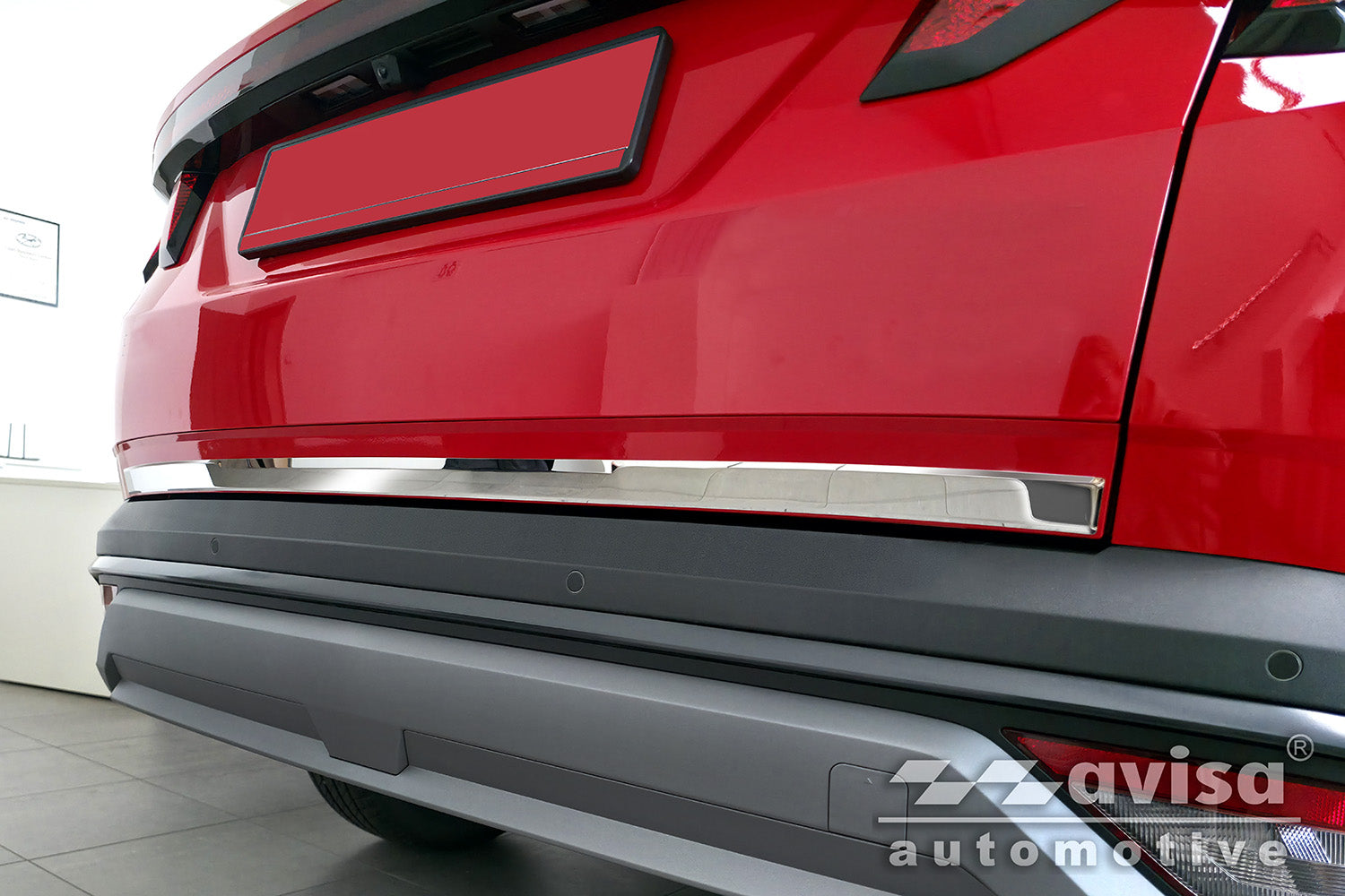 Bakluckelist Ford Tucson IV 2020–2024, facelift 2024+ >/ Hyundai Tucson IV N-Line 2020–2024, facelift 2024+ > – Spegelpolerat silver – detaljbild 2