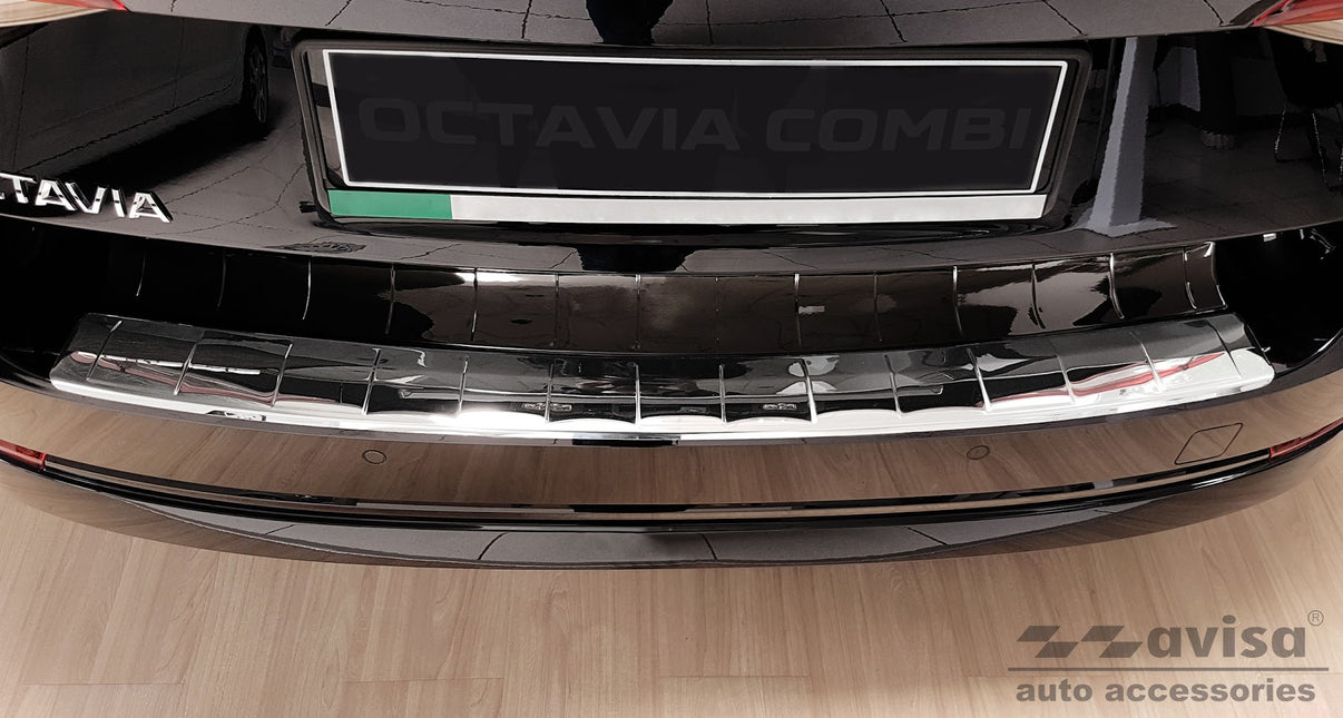 Lastskydd Skoda Octavia IV Kombi Active, Sportline, Ambition, Style, Sportline 2019–2024 facelift 2024+ m.fl. – Spegelpolerat silver – detaljbild 3
