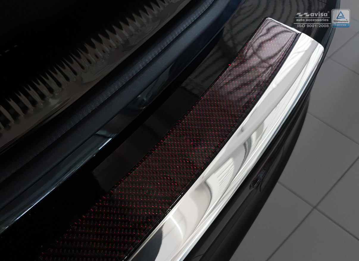 Lastskydd Audi Q5 2008–2012, facelift 2012–2016 / Audi SQ5 2013+ – Spegelblank steel, Röd&Svart Kolfiber fibre – detaljbild 2