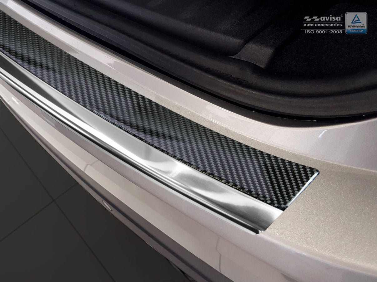 Lastskydd Jaguar F-Pace 2016–2020, facelift 2020+ – Spegelblank steel,Svart Kolfiber – detaljbild 2